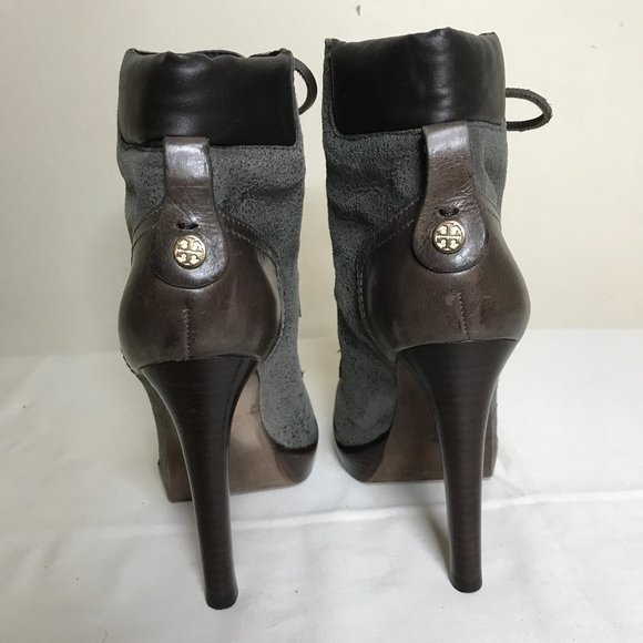 Tory Burch Lawson Platform Stiletto Crackle Suede Lace Up Tie Ankle Boot Sz 8 - Picture 3 of 16